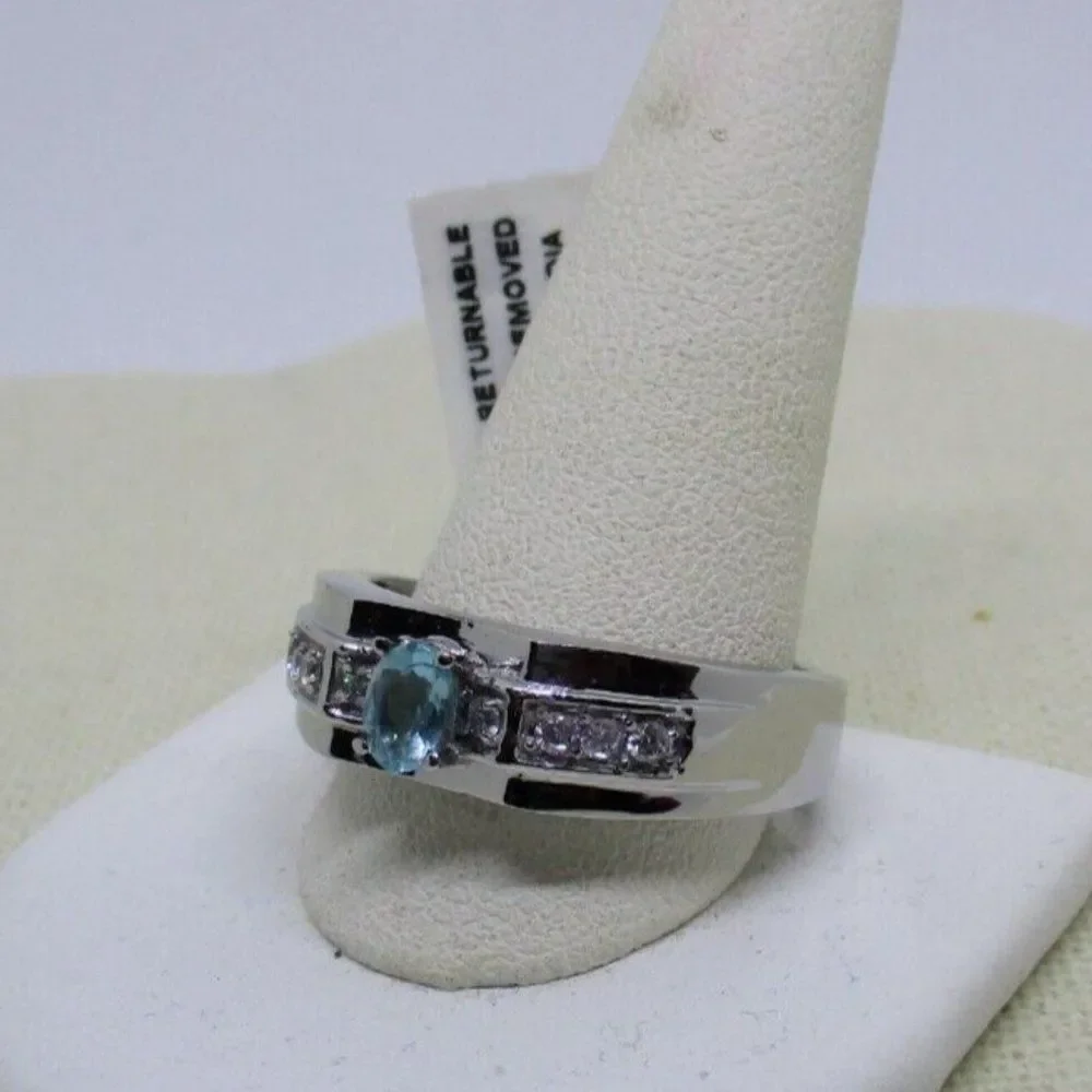 Madagascar Paraiba Apatite Simulated Diamond Stainless Steel Ring Size 14